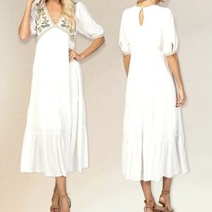 Pinkblush White Midi Dress with Floral Embroidery